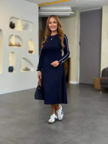 Women's Long Sleeve Turtleneck Midi Modal Dress - 1