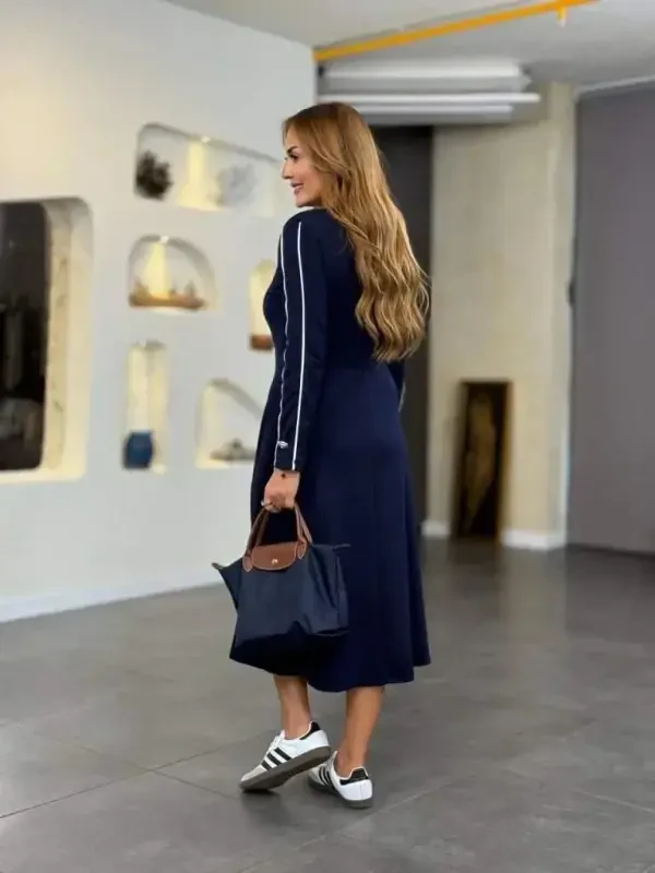 Women's Long Sleeve Turtleneck Midi Modal Dress - 3