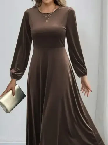 Women's Long Sleeve Turtleneck Midi Velvet Dress - BÜYÜKBEDENIZ (1)