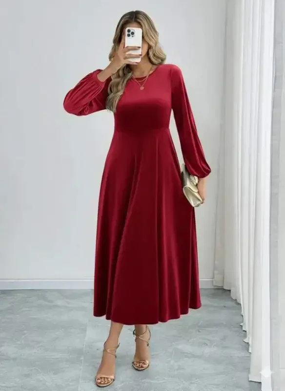 Women's Long Sleeve Turtleneck Midi Velvet Dress - 4