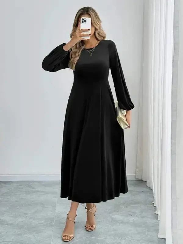 Women's Long Sleeve Turtleneck Midi Velvet Dress - 4