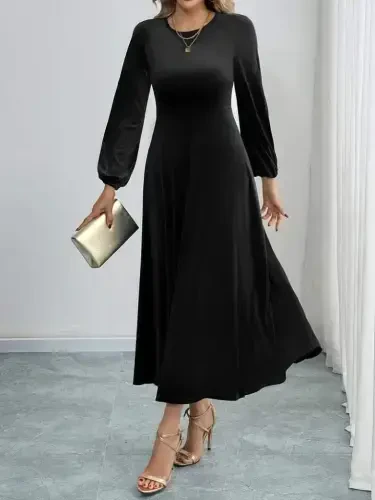 Women's Long Sleeve Turtleneck Midi Velvet Dress - 5