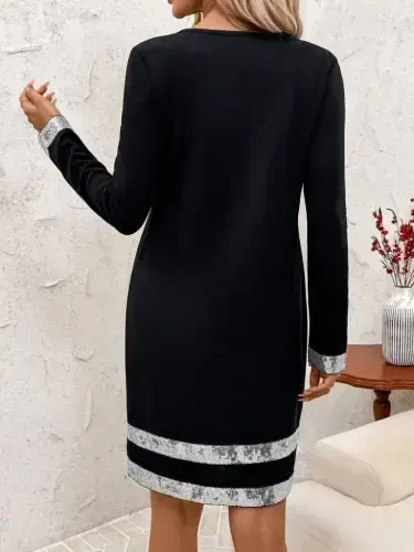 Women's Long Sleeve Turtleneck Mini Imported Crepe Dress - 4