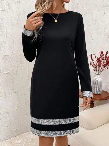 Women's Long Sleeve Turtleneck Mini Imported Crepe Dress - BÜYÜKBEDENIZ (1)
