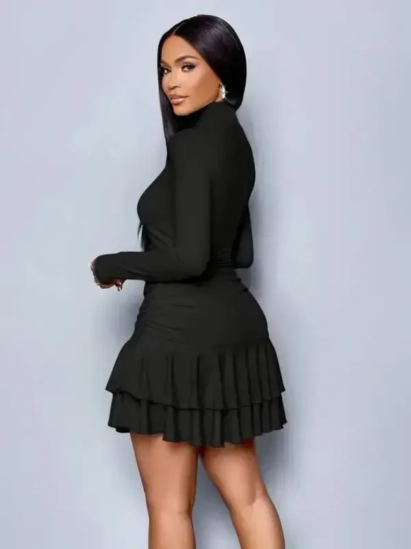 Women's Long Sleeve Turtleneck Mini Ruffle Sandy Dress - 5
