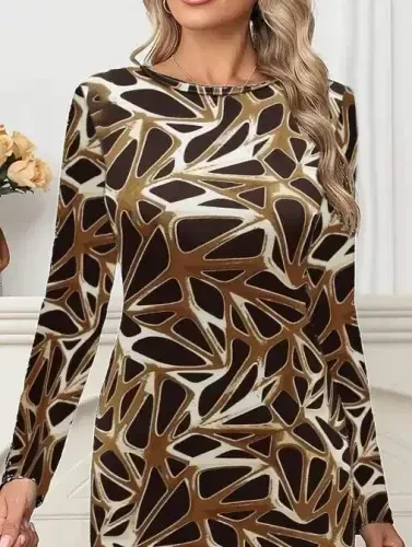 Women's Long Sleeve Turtleneck Patterned Scuba Mini Dress - 3