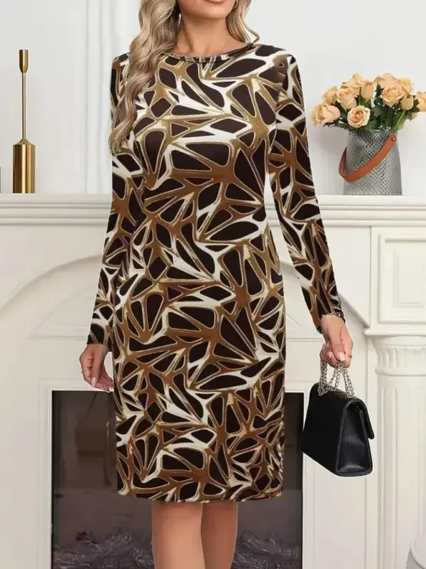 Women's Long Sleeve Turtleneck Patterned Scuba Mini Dress - 5