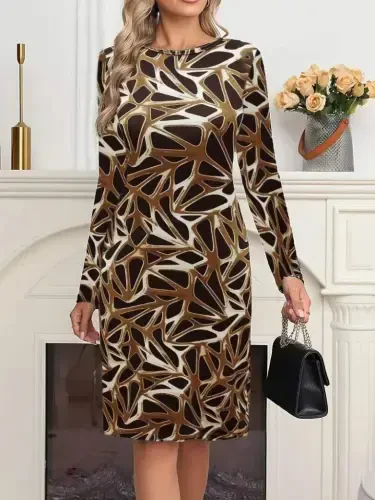 Women's Long Sleeve Turtleneck Patterned Scuba Mini Dress - 4