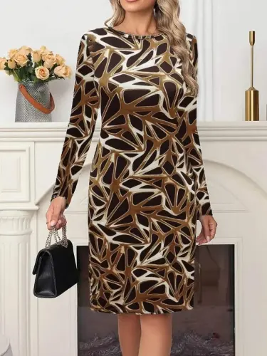 Women's Long Sleeve Turtleneck Patterned Scuba Mini Dress - 1