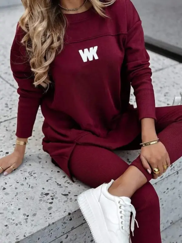 Women's Long Sleeve Turtleneck Ribbed Viscose Two Thread And Leggings Pants Set - 1