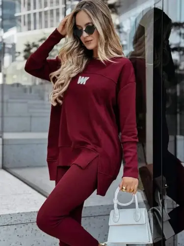 Women's Long Sleeve Turtleneck Ribbed Viscose Two Thread And Leggings Pants Set - 2