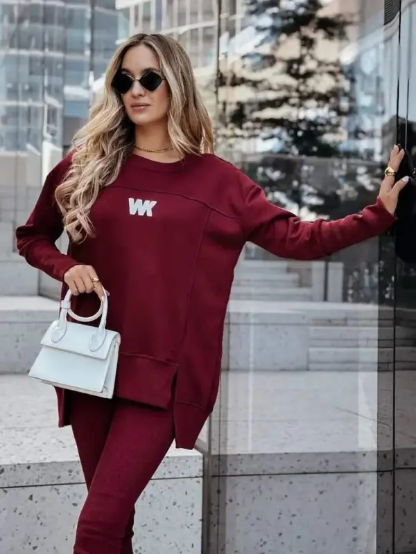 Women's Long Sleeve Turtleneck Ribbed Viscose Two Thread And Leggings Pants Set - 3