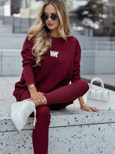 Women's Long Sleeve Turtleneck Ribbed Viscose Two Thread And Leggings Pants Set - 4