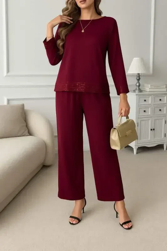 Women's Long Sleeve Turtleneck Sequin Viscose Two Thread Blouse and Pants Set - BÜYÜKBEDENIZ