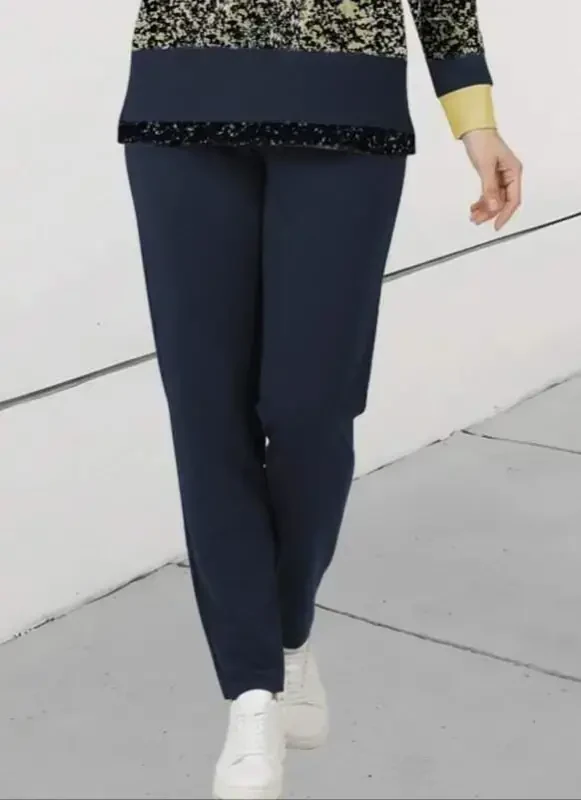 Women's Long Sleeve Turtleneck Striped Pattern Two Thread Blouse and Pants Set - 3