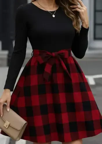 Women's Long Sleeve Turtleneck Top Viscose Plaid Short Dress - BÜYÜKBEDENIZ (1)