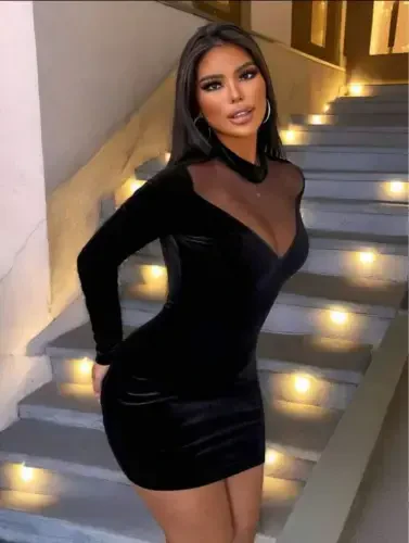 Women's Long Sleeve Turtleneck Tulle Detailed Mini Velvet Dress - 3