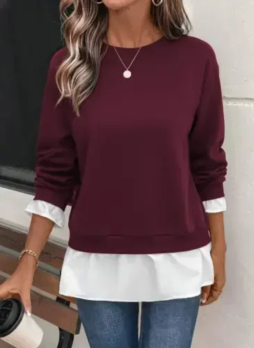 Women's Long Sleeve Turtleneck Viscose Two Thread And Knitted Hem Blouse - 1