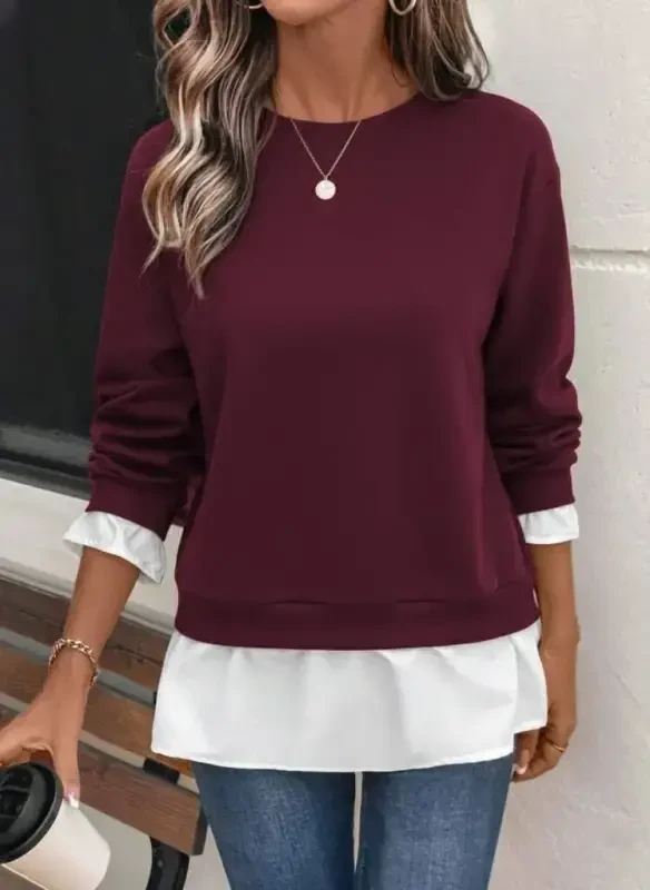 Women's Long Sleeve Turtleneck Viscose Two Thread And Knitted Hem Blouse - 1