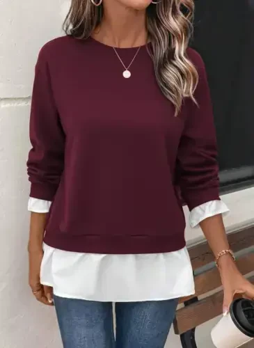 Women's Long Sleeve Turtleneck Viscose Two Thread And Knitted Hem Blouse - 3