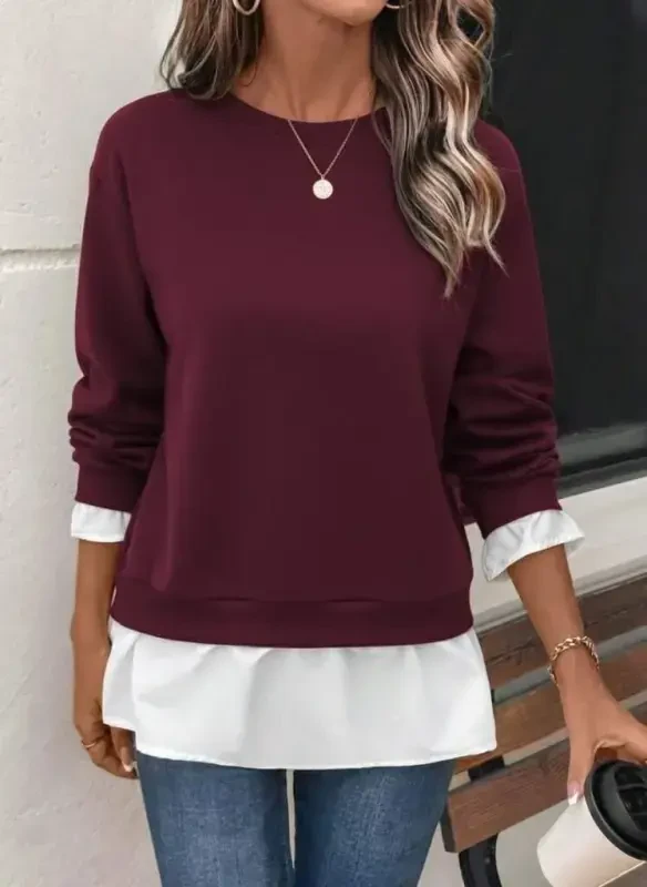 Women's Long Sleeve Turtleneck Viscose Two Thread And Knitted Hem Blouse - 3