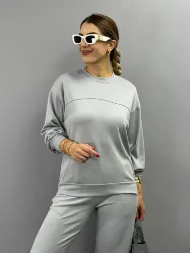 Women's Long Sleeve Turtleneck Viscose Two Thread Blouse and Pants Set - 2