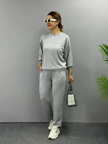 Women's Long Sleeve Turtleneck Viscose Two Thread Blouse and Pants Set - 3