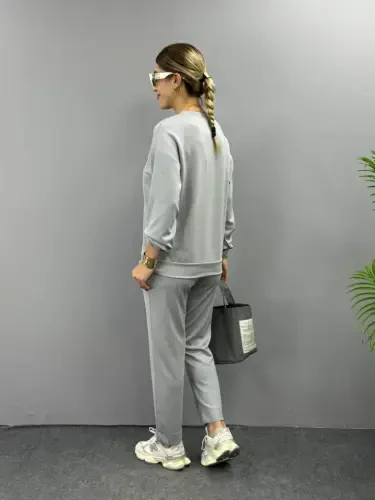 Women's Long Sleeve Turtleneck Viscose Two Thread Blouse and Pants Set - 4