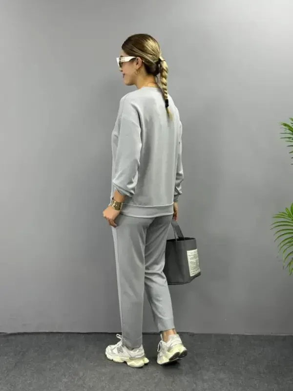 Women's Long Sleeve Turtleneck Viscose Two Thread Blouse and Pants Set - 4