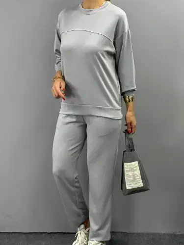 Women's Long Sleeve Turtleneck Viscose Two Thread Blouse and Pants Set - 5