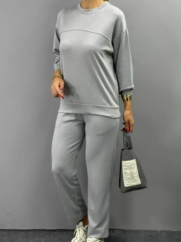 Women's Long Sleeve Turtleneck Viscose Two Thread Blouse and Pants Set - 5