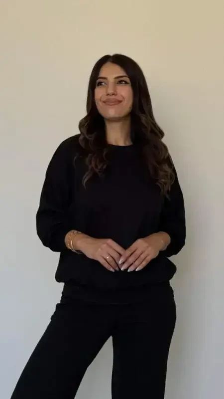 Women's Long Sleeve Turtleneck Viscose Two Thread Blouse and Pants Set - 2