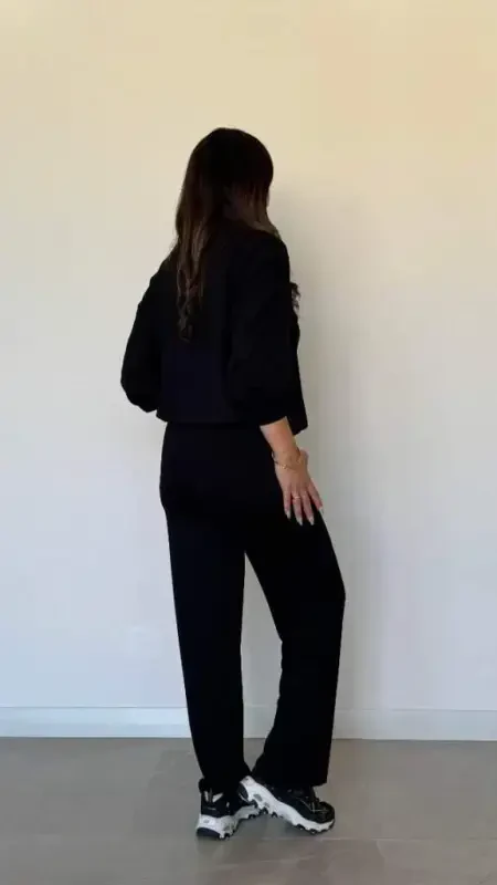 Women's Long Sleeve Turtleneck Viscose Two Thread Blouse and Pants Set - 3