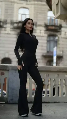 Women's Long Sleeve Turtleneck Zipper Detail Flared Jumpsuit - 2