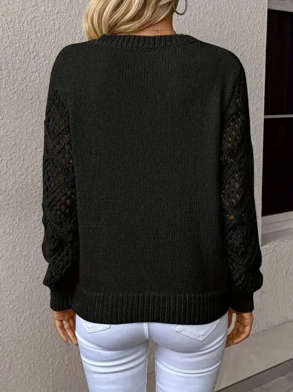 Women's Long Sleeve V Neck Arm Hole Diamond Pattern Detailed Knitted Sweater - 4