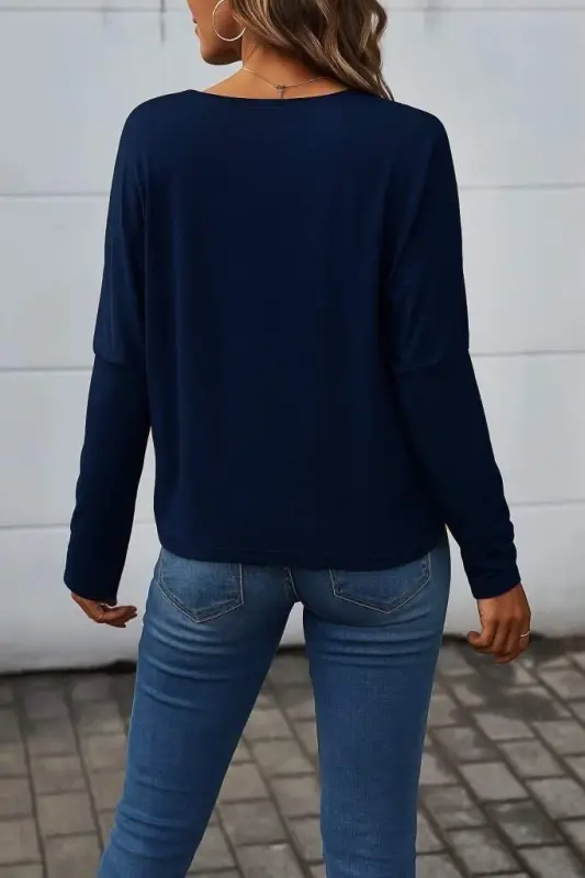 Women's Long Sleeve V-Neck Batwing Sleeve Viscose Blouse - 3