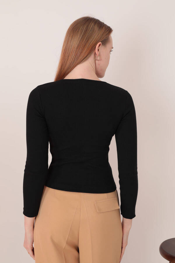 Women's Long Sleeve V-Neck Blouse - Black - 3