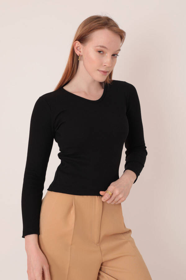 Women's Long Sleeve V-Neck Blouse - Black - 4