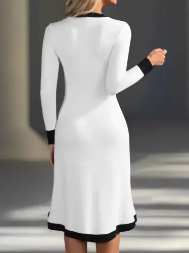 Women's Long Sleeve V Neck Button Down Midi Modal Dress - 3