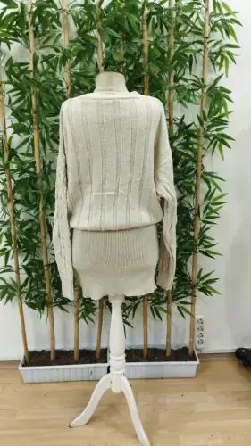 Women's Long Sleeve V Neck Button Front Short Knit Dress - 5