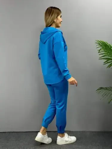 Women's Long Sleeve V Neck Hoodie Detail Sweatshirt And High Waist Tracksuit Set - 10