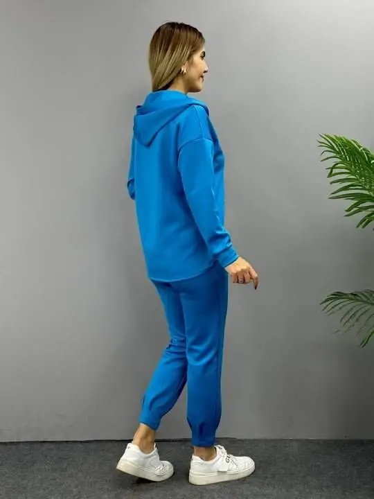 Women's Long Sleeve V Neck Hoodie Detail Sweatshirt And High Waist Tracksuit Set - 9