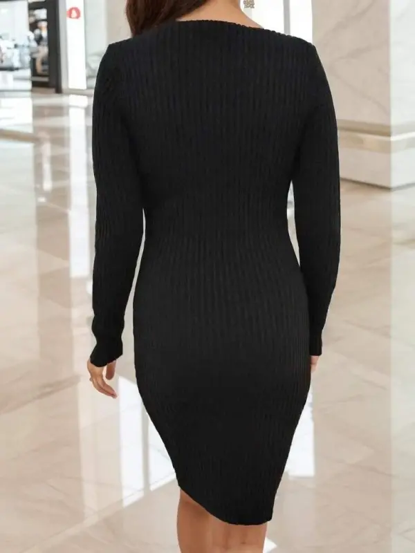 Women's Long Sleeve V Neck Knit Dress - 6
