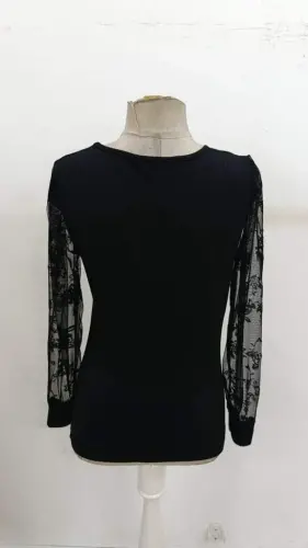 Women's Long Sleeve V Neck Lace Viscose Blouse - 7