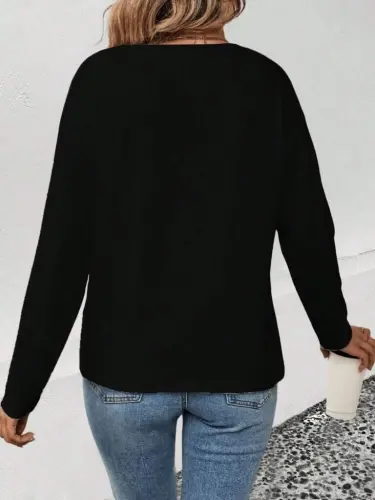 Women's Long Sleeve V Neck Leopard Detail Viscose Two Thread Blouse - BÜYÜKBEDENIZ (1)