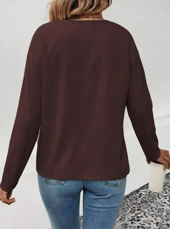 Kadın Uzun Kollu V Yakalı Leopar Detaylı Viskon Iki Iplik Bluz - 1