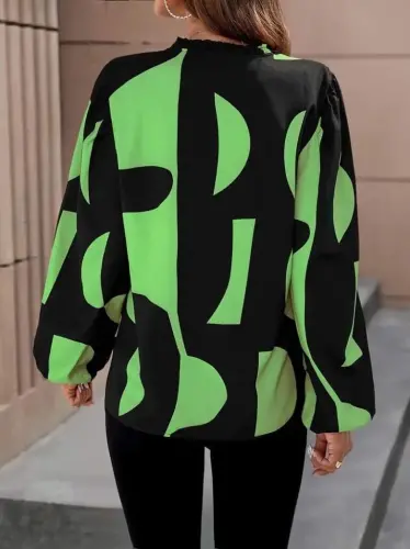 Women's Long Sleeve V Neck Patterned Modal Blouse - 4