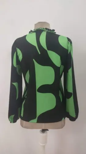 Women's Long Sleeve V Neck Patterned Modal Blouse - 7