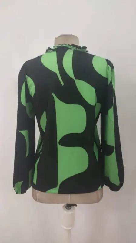 Women's Long Sleeve V Neck Patterned Modal Blouse - 7