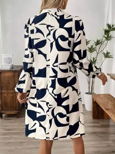 Women's Long Sleeve V Neck Patterned Modal Mini Dress - 3